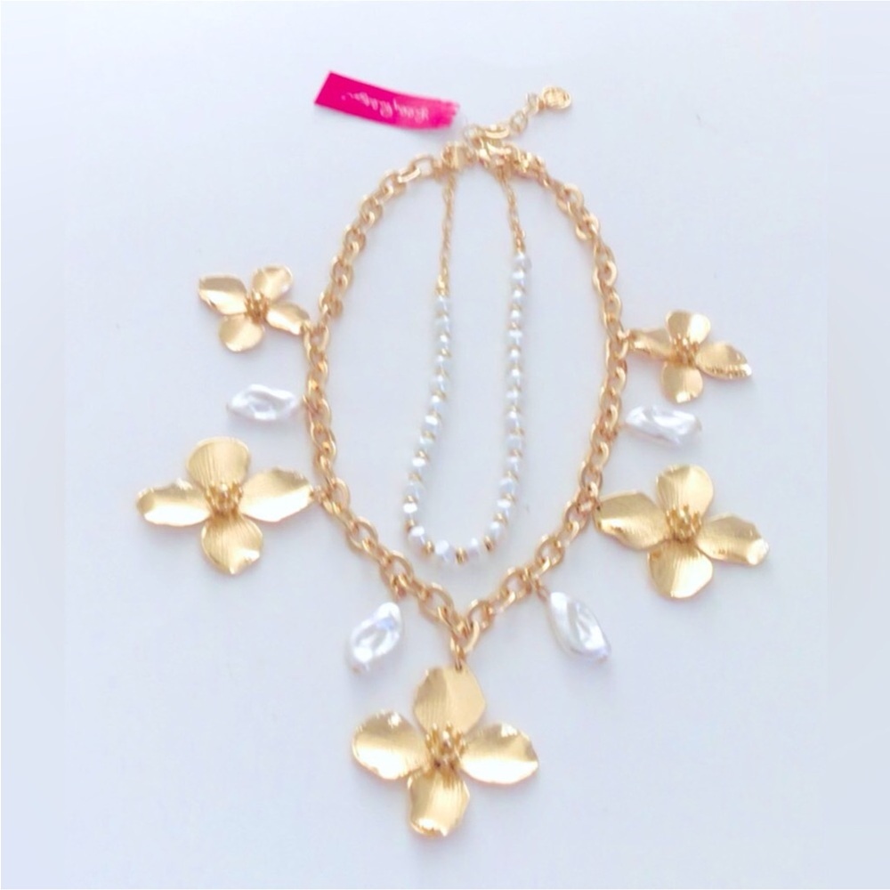 Lilly Pulitzer NECKLACE EARRINGS Set Via Flora Metallic Gold Tone New In Package - Picture 3 of 11